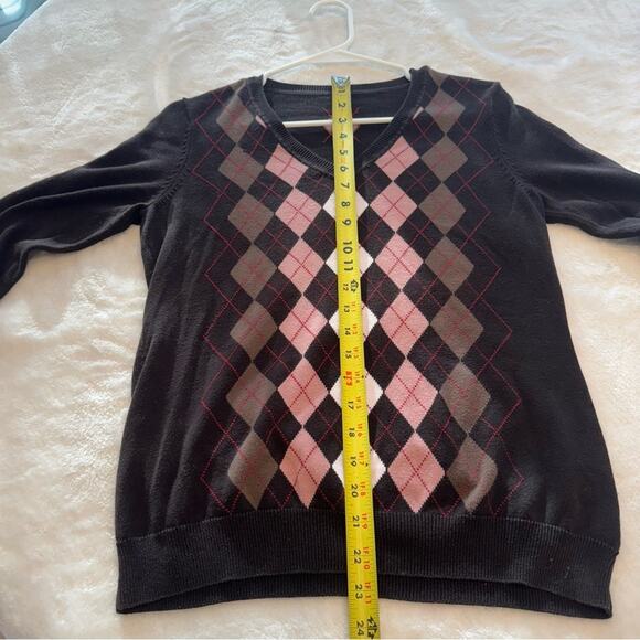 s. Oliver Women’s Brown/Pink Argyle V Neck Sweater Pullover Sz10 Academic Preppy - Picture 3 of 6